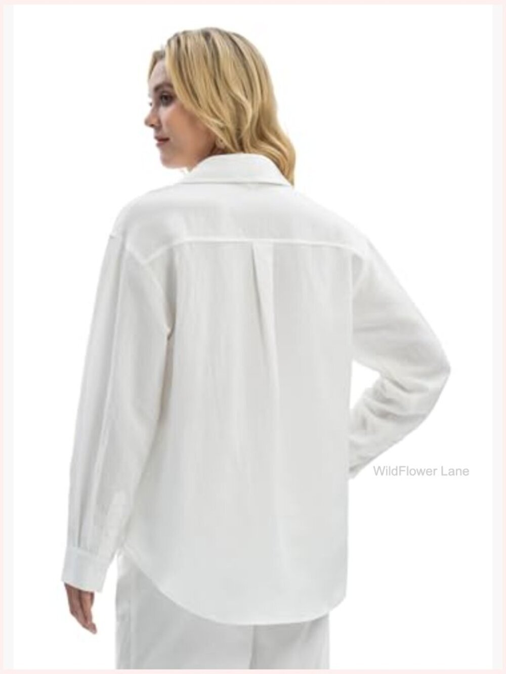 Linen Button Down Shirt Long Sleeve Loose Fit Summer Blouse Casual Beach Top - Picture 3 of 7